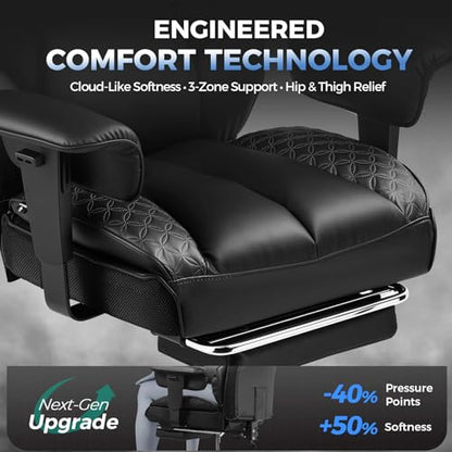 GTPLAYER Big and Tall L-CH510 Ergonomic Office Chair, 400lbs Capacity, Durable Faux Leather, Adjustable Backrest & Headrest