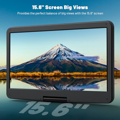 POFOTO 15.6" PD15 Portable DVD Player, 1280 x 800 Resolution, 5000mAh Battery, Black