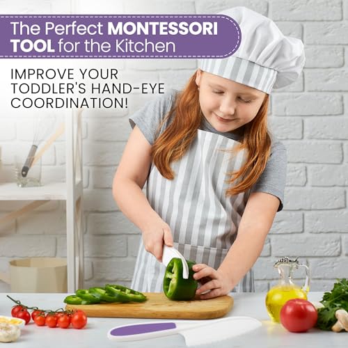 Zulay Kitchen 3 Piece Kids Knife Set - Blunt Tip - Purple - Safe For Cutting Fruits and Vegetables