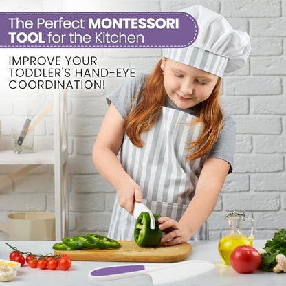 Zulay Kitchen 3 Piece Kids Knife Set - Blunt Tip - Purple - Safe For Cutting Fruits and Vegetables
