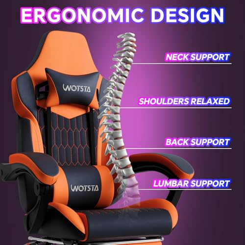 WOTSTA 5 Ergonomic Adjustable Chair Indoor Use 300 Pounds Black Orange