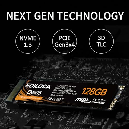 Ediloca 128GB EN605 M.2 2280 SSD, PCIe Gen3 x4, Internal Solid State Drive, Read Speed 1130 MB/s, Write Speed 400 MB/s