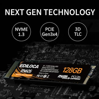 Ediloca 128GB EN605 M.2 2280 SSD, PCIe Gen3 x4, Internal Solid State Drive, Read Speed 1130 MB/s, Write Speed 400 MB/s