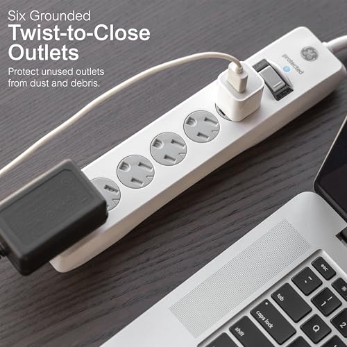GE 8 Ft Surge Protector Power Strip Model 67044, 125 Volts, 6 Outlets, 800 Joules Surge Protection