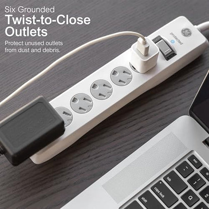 GE 8 Ft Surge Protector Power Strip Model 67044, 125 Volts, 6 Outlets, 800 Joules Surge Protection