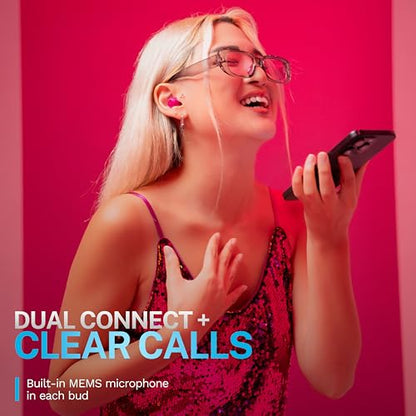 JLab Go Pop ANC EBGOANCFUC50WEB True Wireless Earbuds with Charging Case, Fuchsia, 10mm Drivers, Bluetooth 5.0, Active Noise Cancellation