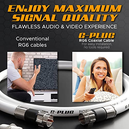 G-PLUG 10FT RG6 Coaxial Cable Male-to-Male 75 Ohm Indoor/Outdoor 3Gbps