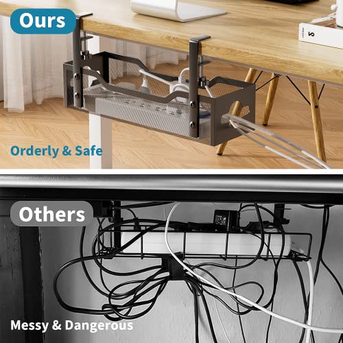 Litwaro 13.38" x 4.72" BJXCJ_01 Under Desk Cable Management Tray, Clamp Mount, Carbon Steel