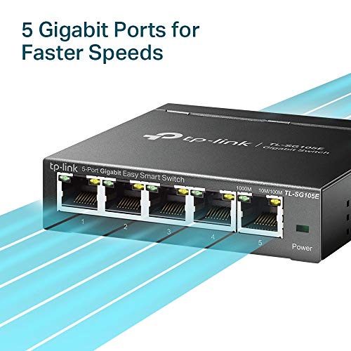TP-Link TL-SG105E 5-Port Gigabit Ethernet Switch, Desktop, Black, Network Management Interface