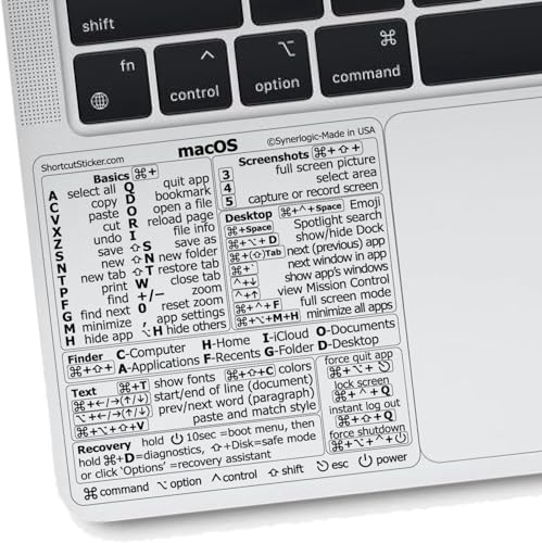 Synerlogic Mac OS Shortcuts Sticker 3.25x3.25 inches Clear Rectangular Laminated Vinyl