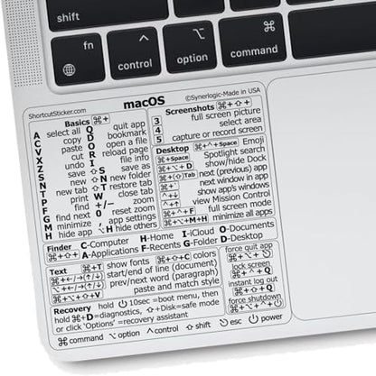 Synerlogic Mac OS Shortcuts Sticker 3.25x3.25 inches Clear Rectangular Laminated Vinyl