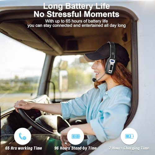BRAMMAR BM202 Black Trucker Bluetooth Headset Wireless, Bluetooth Version 5.2, Dynamic Driver, 15m Range, 65 Hours Battery Life