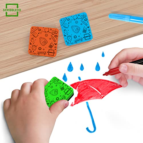 Scribbledo 6 Pack Assorted Magnetic Dry Erase Erasers - 2" x 2" Rectangular Ethylene Vinyl Acetate