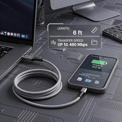 Ruaeoda 6ft Micro USB Cable rR142 Fast Charging Wire CE FCC RoHS USB 2.0