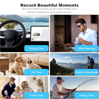 Bapick Smart Glasses 8MP Camera Open-Ear Black