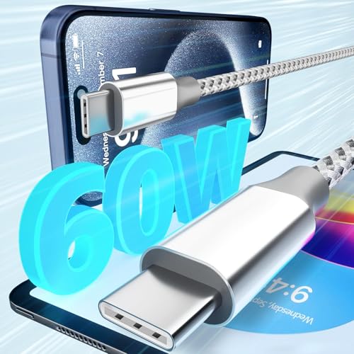 KYEHD 10 Feet USB-C to USB-C Cable Model A8753 - 60W Fast Charging - 45 Watts - Compatible with iPhone 16/15/14, Samsung Galaxy S21+, S21, S20, Google Pixel