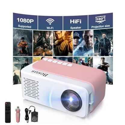 AudonMax Mini Projector 1080P LCD Portable Tabletop Mount Pink