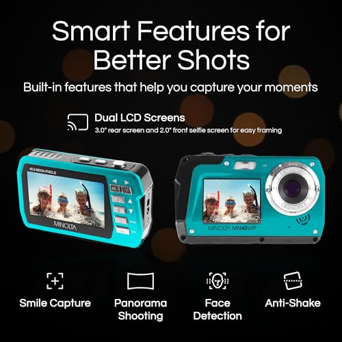 Minolta MN40WP 16GB 48MP Digital CMOS Camera with LCD Display and Waterproof Capability