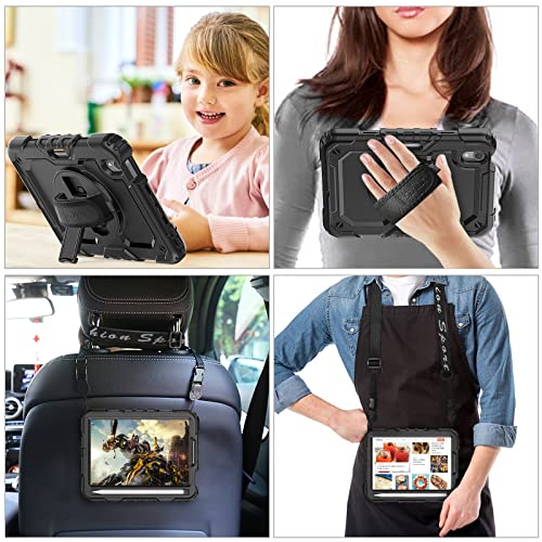 SEYMAC Stock Case for iPad Mini 6/7 2021/2024 with Built-in Screen Protector, 360° Rotating Stand, Black