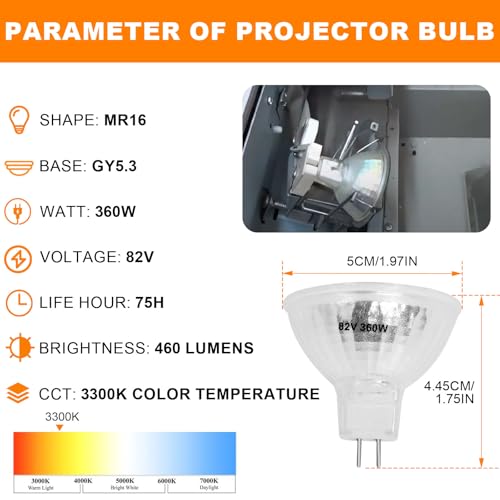 Wadoy MR16 82V 360W Projector Bulb 460 Lumens 3300K Indoor
