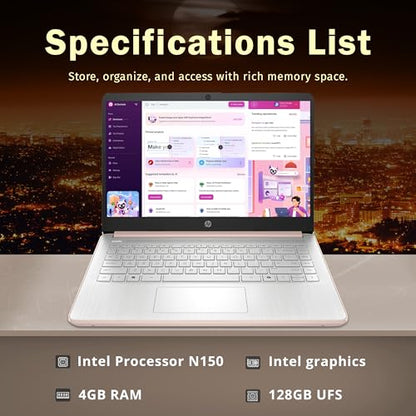 HP 14" N150 1366x768 Laptop Windows 11 S 4GB DDR4 128GB UFS Gold