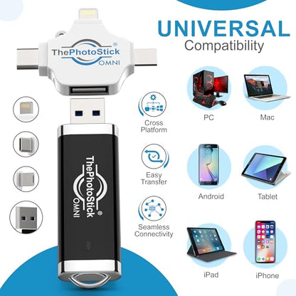 ThePhotoStick Omni 128GB USB 3.0 Flash Drive with Dual USB Connector - Automatic Photo and Video Backup Device