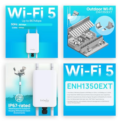 EnGenius ENH1350EXT Outdoor Wireless Access Point, 5GHz, 802.11ac Dual-Band, IP67, MU-MIMO