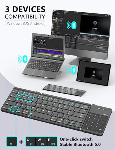 Nillkin Foldable Bluetooth Keyboard with Trackpad - Portable QWERTY Keyboard for Tablets and Laptops, USB Powered, 64 Keys, Triple Device Support, Black