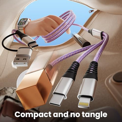 Jogrytece 5FT BYX-iWatch-Purple 3 in 2 USB Type A+C Multi Charging Cable