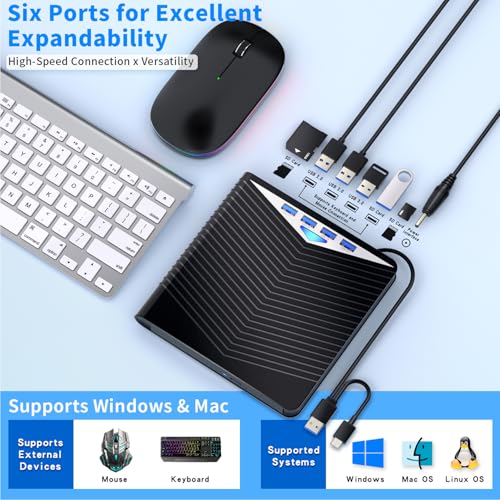 Dainty 7-in-1 External Blu-ray Drive BD-XL 100GB Compatible USB 3.0 Type-C with Hub Functionality