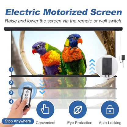 FRAYSCENT 150 Inch 150in(16:9)-Black Projector Screen Automatic Wall Mount Matte Composite