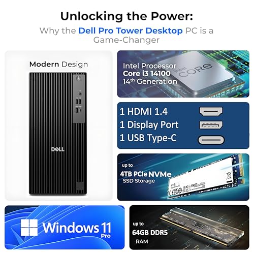 Dell Pro Tower PC Intel Core i3-14100 4.7GHz 32GB DDR5 1TB PCIe SSD