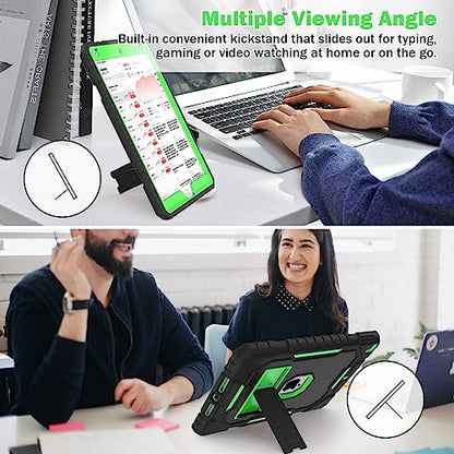 ZoneFoker Case for iPad (9th Gen 2021 / 8th Gen 2020 / 7th Gen 2019) 10.2 inch, Heavy Duty Protection Case with Built-in Kickstand, Black+Green