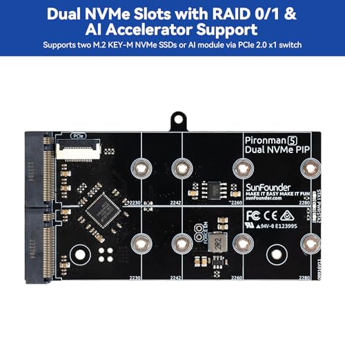 SunFounder Pironman 5 MAX Raspberry Pi 5 Case Dual NVMe M.2 SSD PCIe Gen2 Bottom Mount Air Cooling