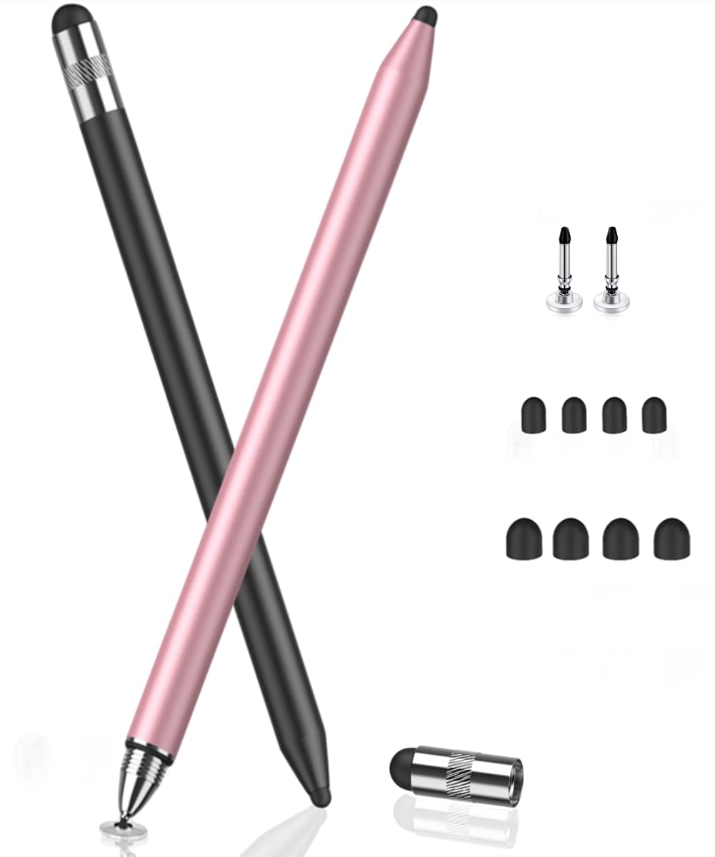 MEKO 3-in-1 Capacitive Stylus for Touch Screens, Black/Rose Gold, 0.35 Inches