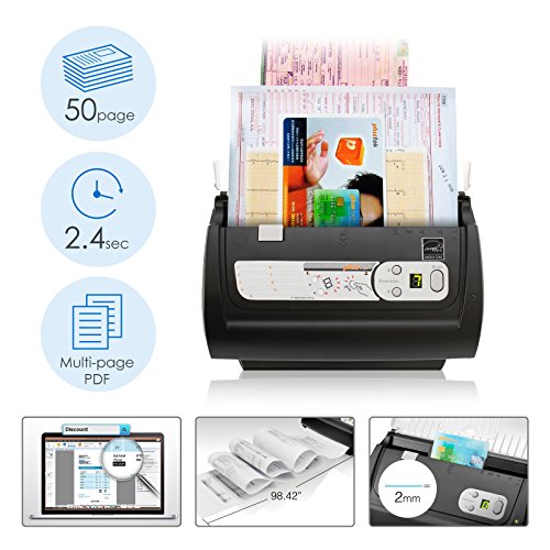 Plustek PS186 Document Scanner 600 DPI USB CIS 50-Sheet Capacity