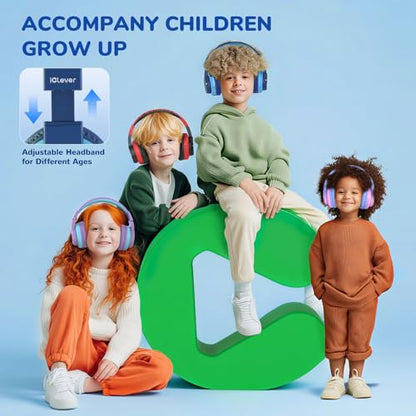 iClever BTH12 Kids Bluetooth Headphones Wireless, 85 Hours Playtime, 74/85dBA Volume Limitation, Bluetooth 5.2 Connectivity, Over Ear, Detachable Audio Cable, Comfortable Design, Blue