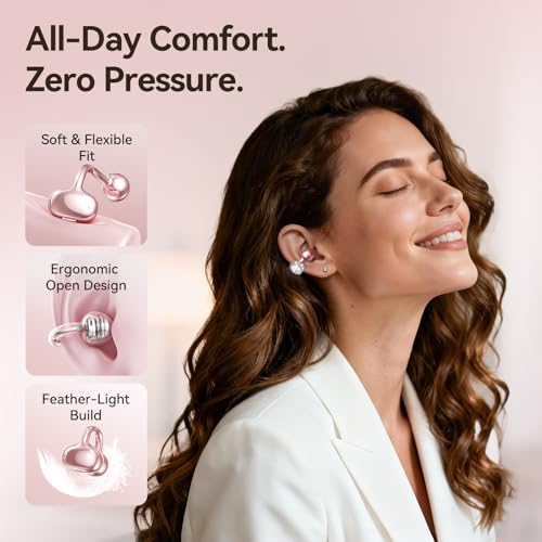 Kinglucky Clip-On Open Ear Earbuds A8 Bluetooth 5.4 Wireless 40 Hours Playtime