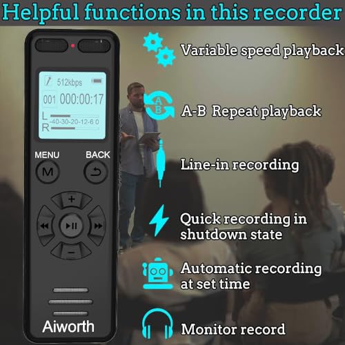 Aiworth 72GB Digital Voice Recorder Model E36 MP3 Audio Playback USB 2.0