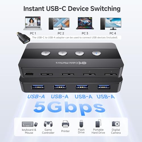 Cable Matters 4-Port USB 3.0 Switch 5V DC Manual 10A IP54