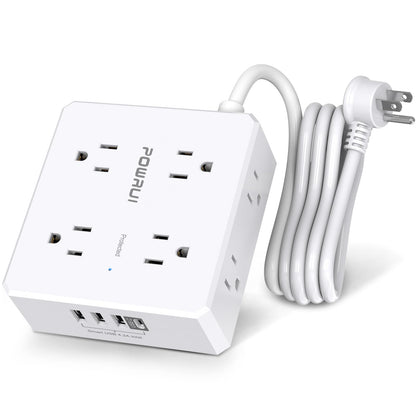 POWRUI 6 Ft AHR-803B Surge Protector Power Strip 8 Outlets 4 USB Ports 125 Volts White