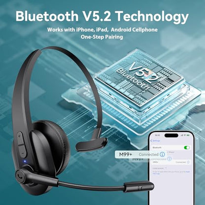 Sarevile M99+ Bluetooth Wireless Headset with USB Dongle 50 Hours Battery Life Noise Cancelling Microphone