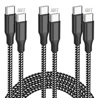 Bkayp 10ft USB C to USB C Cable 60W Power Delivery 3-Pack Fast Charging