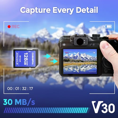 DIGIERA 128GB DGCS100 SDXC UHS-I Memory Card - Up to 100MB/s Read Speed, Class 10, U3, V30, Waterproof, Shockproof, Temperature Resistant