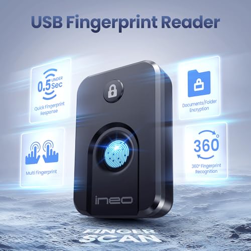 ineo 4.45x3.62x1.22in 3.2oz USB Fingerprint Reader Biometric Authentication Security Device
