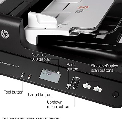HP ScanJet Enterprise Flow 7500 Flatbed OCR Scanner, USB, 600dpi, CCD Sensor