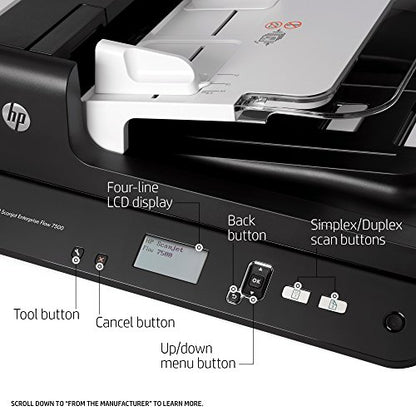 HP ScanJet Enterprise Flow 7500 Flatbed OCR Scanner, USB, 600dpi, CCD Sensor