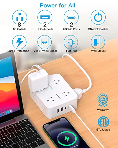 HANYCONY 8 Outlet Surge Protector Power Strip Model HN8U5WC2 with 4 USB Ports, 125 Volts, 15 Amps