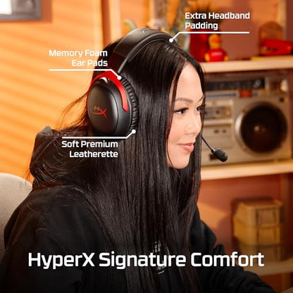 HyperX Wireless Headset A59YZAA, Bluetooth 5.0, 2.4GHz, Battery Life up to 120 Hours, 53mm Dynamic Drivers, Detachable Microphone – Black