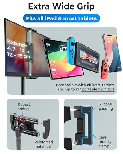 COOPER 20" CPR229BLK130 Adjustable Tablet Stand for Desk, Supports Devices up to 4.4lbs, Tabletop Mount, Black
